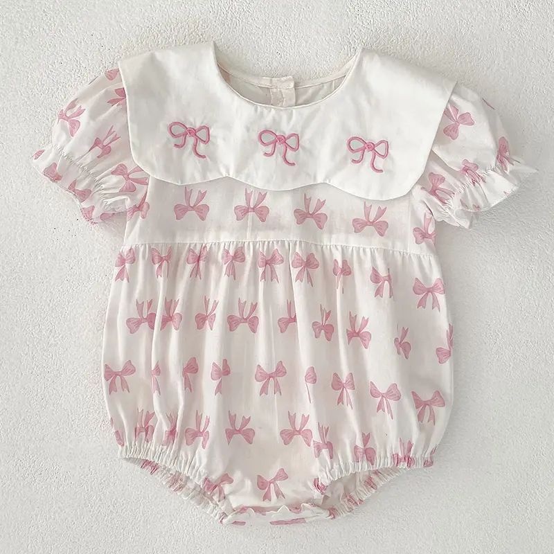 Newborn Princess Baby Girls Bodysuits Cotton Baby Summer Clothing Cute Embroidered Bow Infant Clothes Toddler Infant Bodysuits