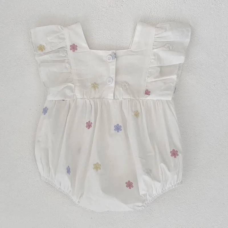 Summer Baby Girl Clothes Newborn Romper Embroidered Flowers Cotton Flying Sleeves Baby Bodysuit 0-24 Months Newborn Jumpsuit