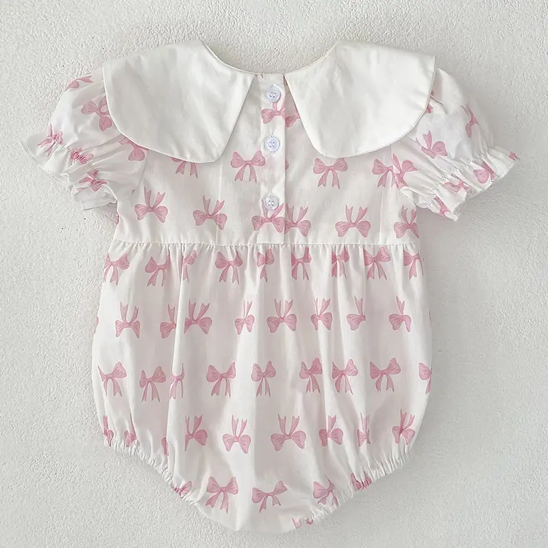Newborn Princess Baby Girls Bodysuits Cotton Baby Summer Clothing Cute Embroidered Bow Infant Clothes Toddler Infant Bodysuits