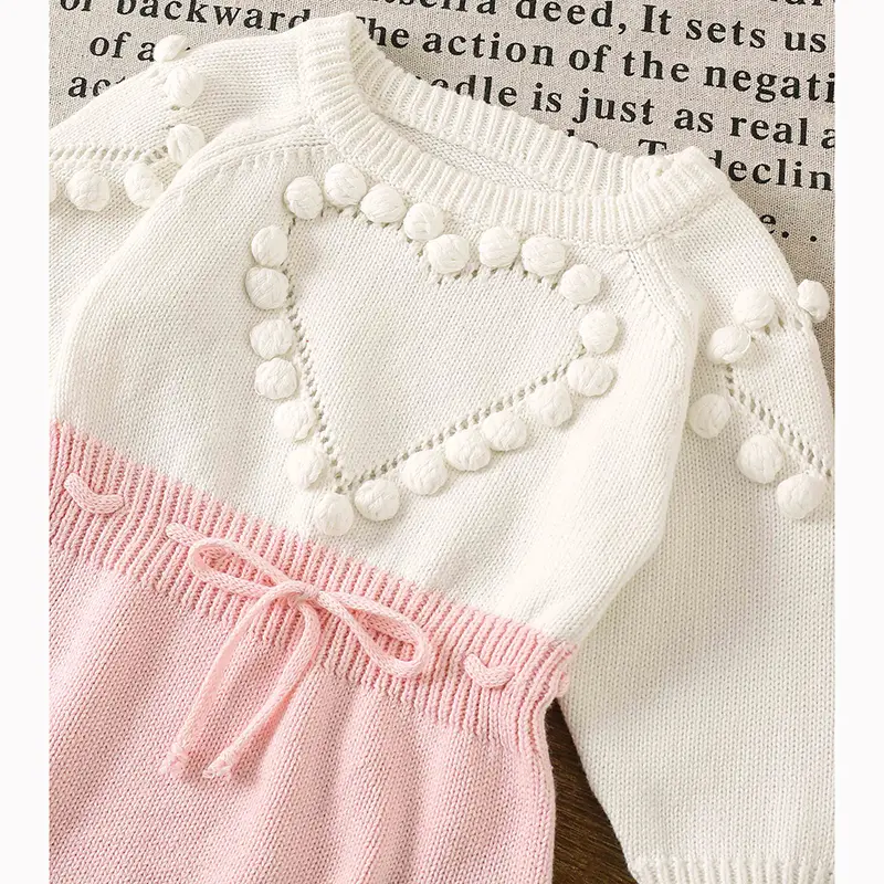 Autumn Lovely Heart Jumpsuit Infant Baby Girl Knitted Clothes Love Romper Bodysuit Outfit Spring Cotton Knitted Sweater Bodysuit