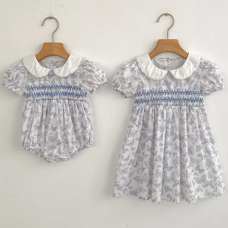 Sisters Dress Girls Sweet Dress Summer Children's Blue Bow Casual Dress Baby Clothes Sweet Elegant Temperament Princess Dress