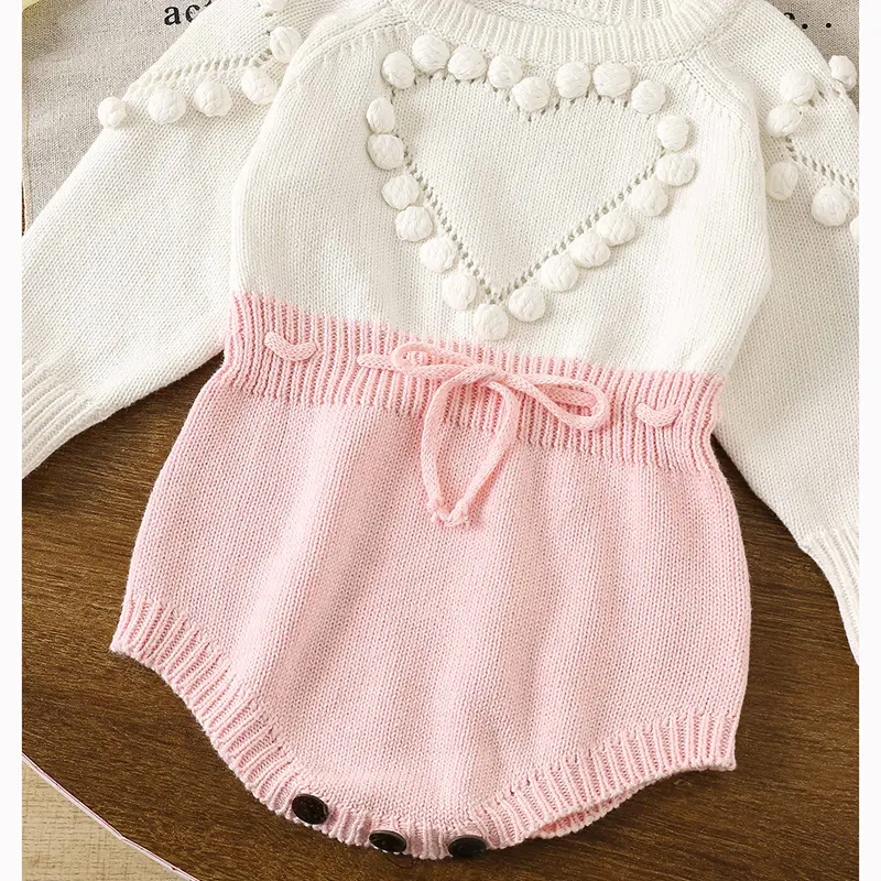 Autumn Lovely Heart Jumpsuit Infant Baby Girl Knitted Clothes Love Romper Bodysuit Outfit Spring Cotton Knitted Sweater Bodysuit