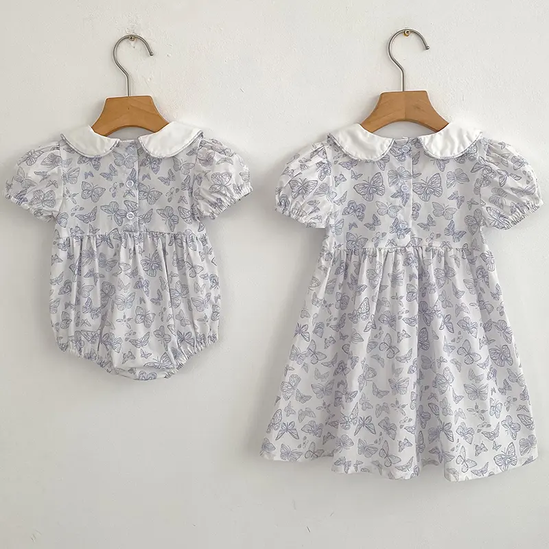 Sisters Dress Girls Sweet Dress Summer Children's Blue Bow Casual Dress Baby Clothes Sweet Elegant Temperament Princess Dress