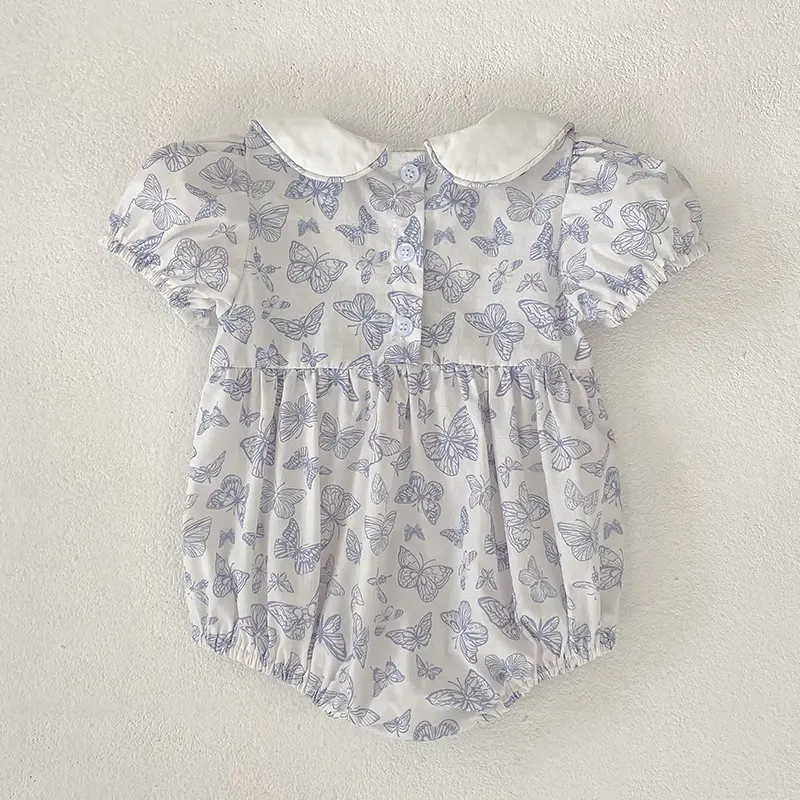Baby Clothing Summer Newborn Clothing Blue Butterfly Print Romper Cotton  Jumpsuits Short Sleeve Sunsuits 0-2Y Infant Rompers