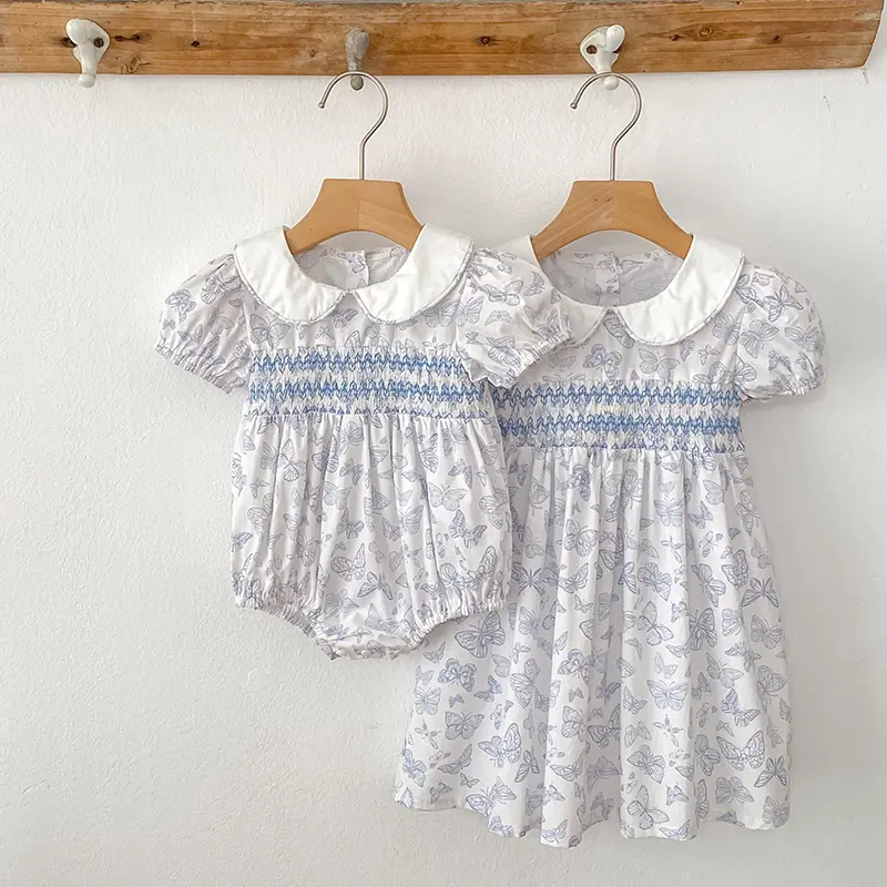 Sisters Dress Girls Sweet Dress Summer Children's Blue Bow Casual Dress Baby Clothes Sweet Elegant Temperament Princess Dress