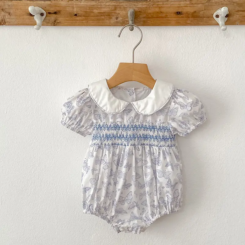 Baby Clothing Summer Newborn Clothing Blue Butterfly Print Romper Cotton  Jumpsuits Short Sleeve Sunsuits 0-2Y Infant Rompers