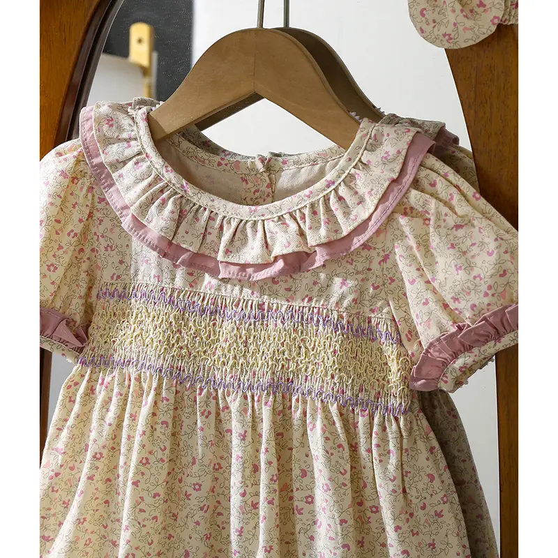 1-6Yrs Casual Summer Kids Girls Dress Floral Kids Clothes Ruffled Collar Purple Baby Girl Princess Dress New Flower Girl Dresses