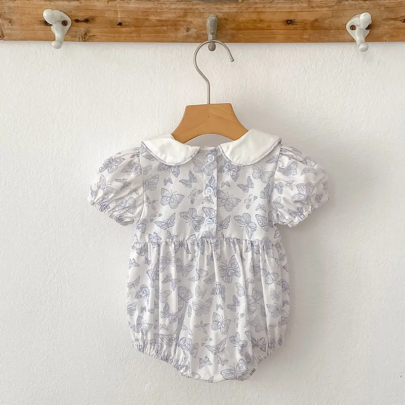 Baby Clothing Summer Newborn Clothing Blue Butterfly Print Romper Cotton  Jumpsuits Short Sleeve Sunsuits 0-2Y Infant Rompers