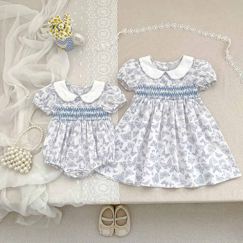 Baby Clothing Summer Newborn Clothing Blue Butterfly Print Romper Cotton  Jumpsuits Short Sleeve Sunsuits 0-2Y Infant Rompers