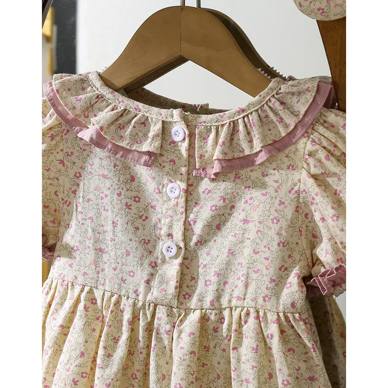 1-6Yrs Casual Summer Kids Girls Dress Floral Kids Clothes Ruffled Collar Purple Baby Girl Princess Dress New Flower Girl Dresses
