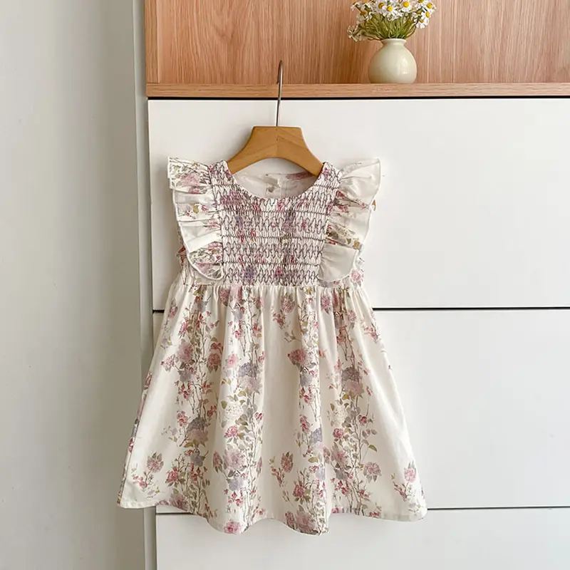 Baby Princess Dress Summer Cotton Flying Sleeves Baby Girl Dress Flower Cross Bow Princess Children's Clothing Embroidery Dress