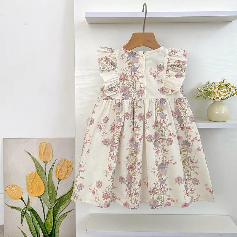 Baby Princess Dress Summer Cotton Flying Sleeves Baby Girl Dress Flower Cross Bow Princess Children's Clothing Embroidery Dress