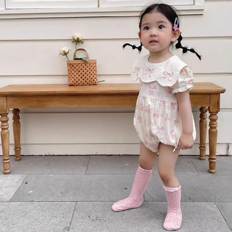 Summer Cotton Baby Bodysuit Newborn Clothing Pink Princess Baby Girls Princess Bodysuit Embroidered Bow Infant Girls Bodysuits