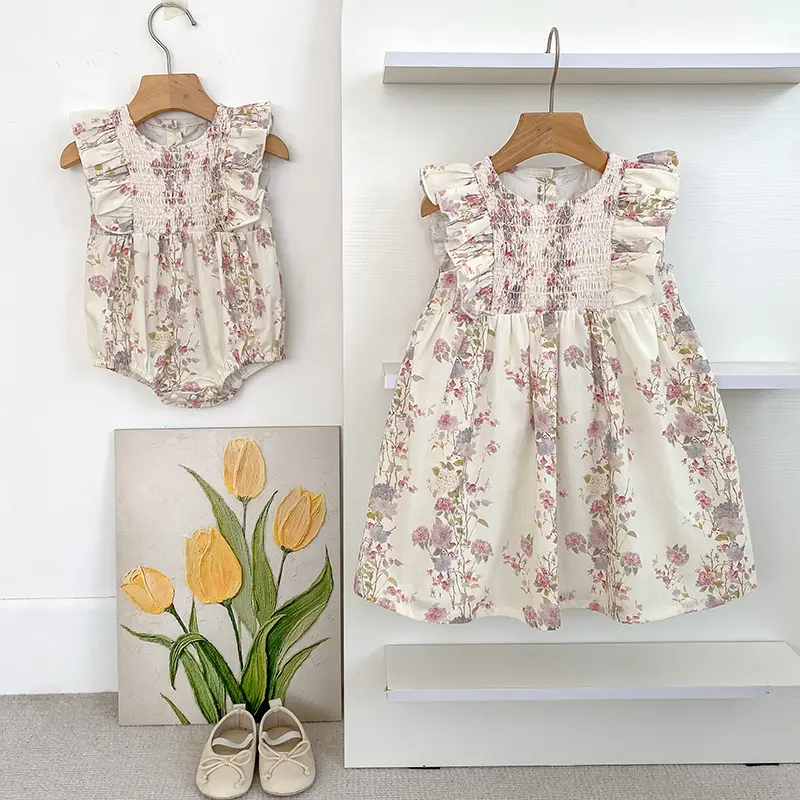Baby Princess Dress Summer Cotton Flying Sleeves Baby Girl Dress Flower Cross Bow Princess Children's Clothing Embroidery Dress