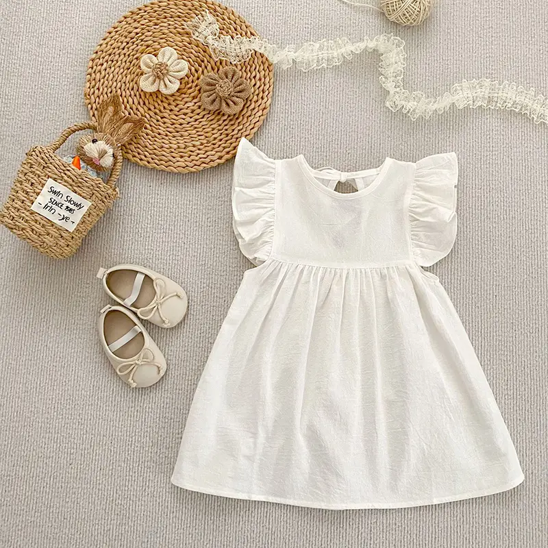 Baby Girls Flying Sleeve Summer Kids Clothes Dress Grid Dress New Kids Baby Girls Sweet Cute Princess Children Clothes Dress