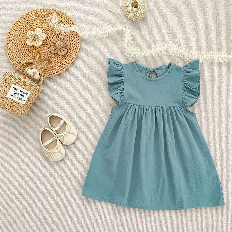 Baby Girls Flying Sleeve Summer Kids Clothes Dress Grid Dress New Kids Baby Girls Sweet Cute Princess Children Clothes Dress