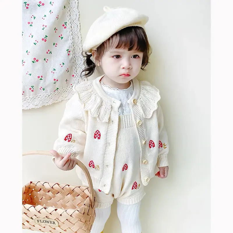 Baby Girl Knit Cardigan Autumn Winter Baby Girls Knitted Sweaters Embroidery Mushroom Toddlers Kids Cotton Knit Cardigan Coats