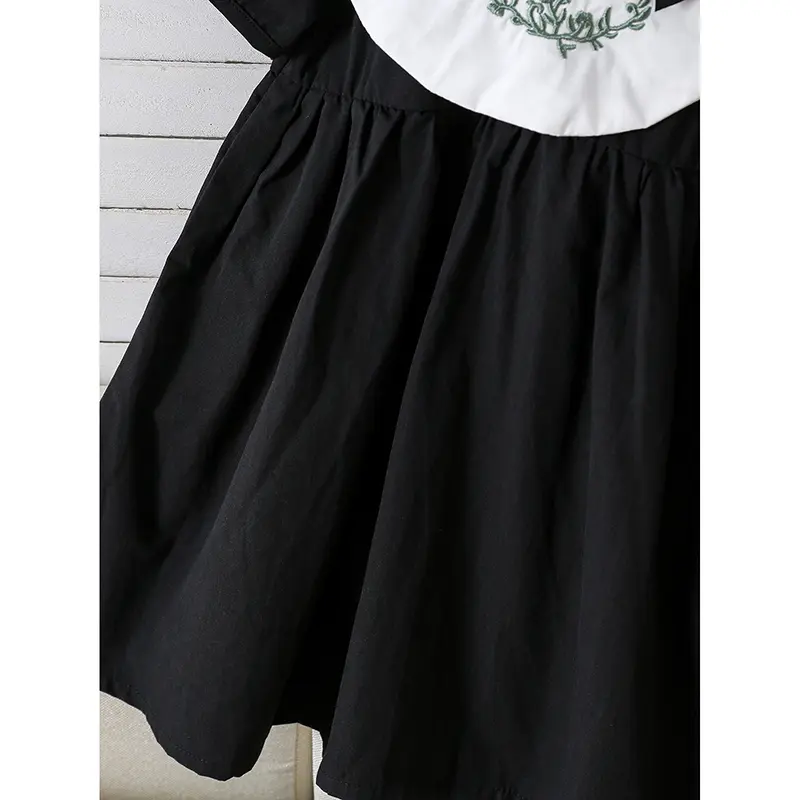 Summer Children Embroidery Flower 1-6Yrs Baby Girls Dress Infant Clothing Doll Collar Bubble Black Cotton Kids Party Bow Dress