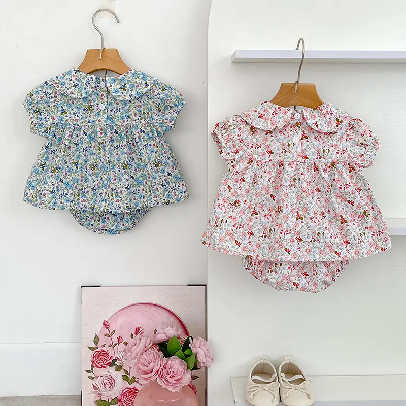 Summer Baby Girls Sets Short Sleeve Pure Flower T-shirt +PP Shorts Suit Sweet Baby Girls Clothes Infant Baby Girls Clothing Suit