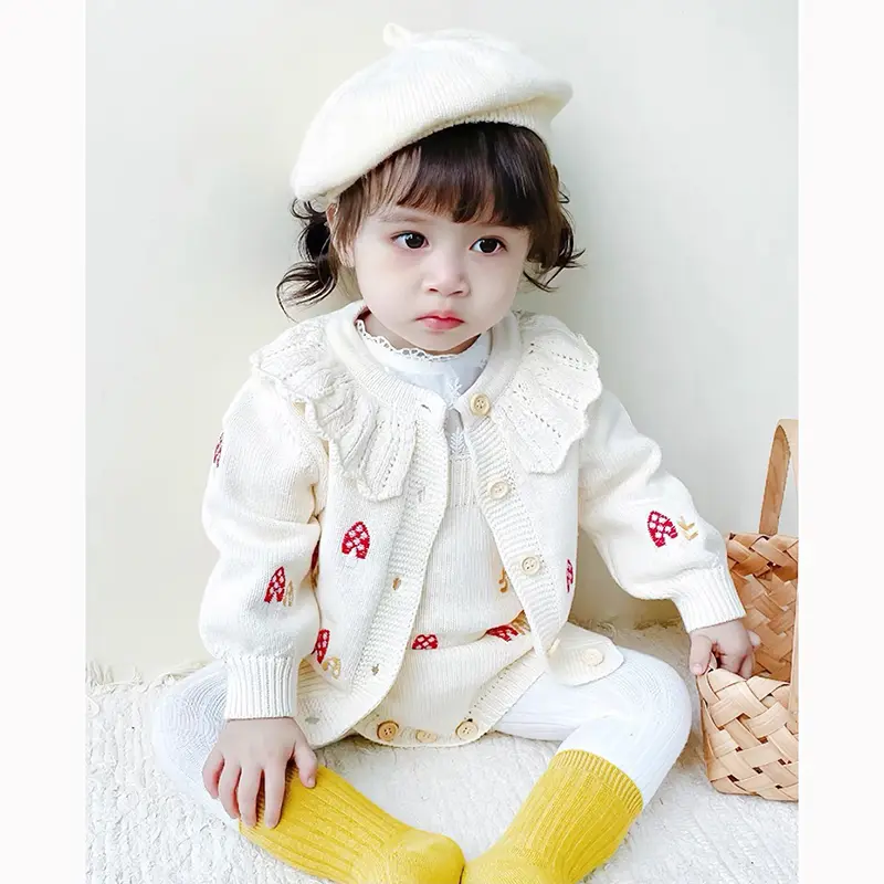 Baby Girl Knit Cardigan Autumn Winter Baby Girls Knitted Sweaters Embroidery Mushroom Toddlers Kids Cotton Knit Cardigan Coats