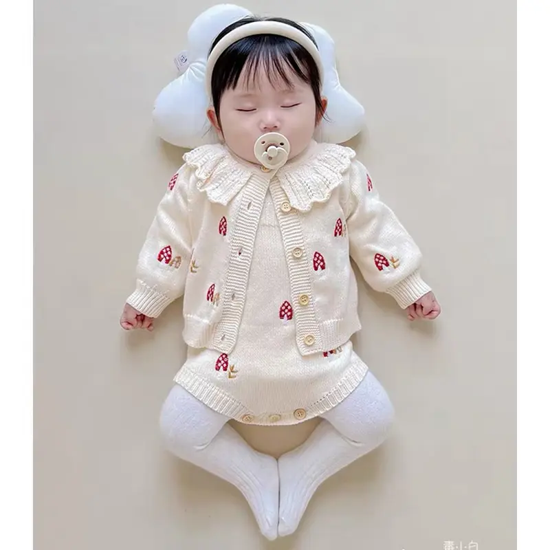 Baby Girl Knit Cardigan Autumn Winter Baby Girls Knitted Sweaters Embroidery Mushroom Toddlers Kids Cotton Knit Cardigan Coats