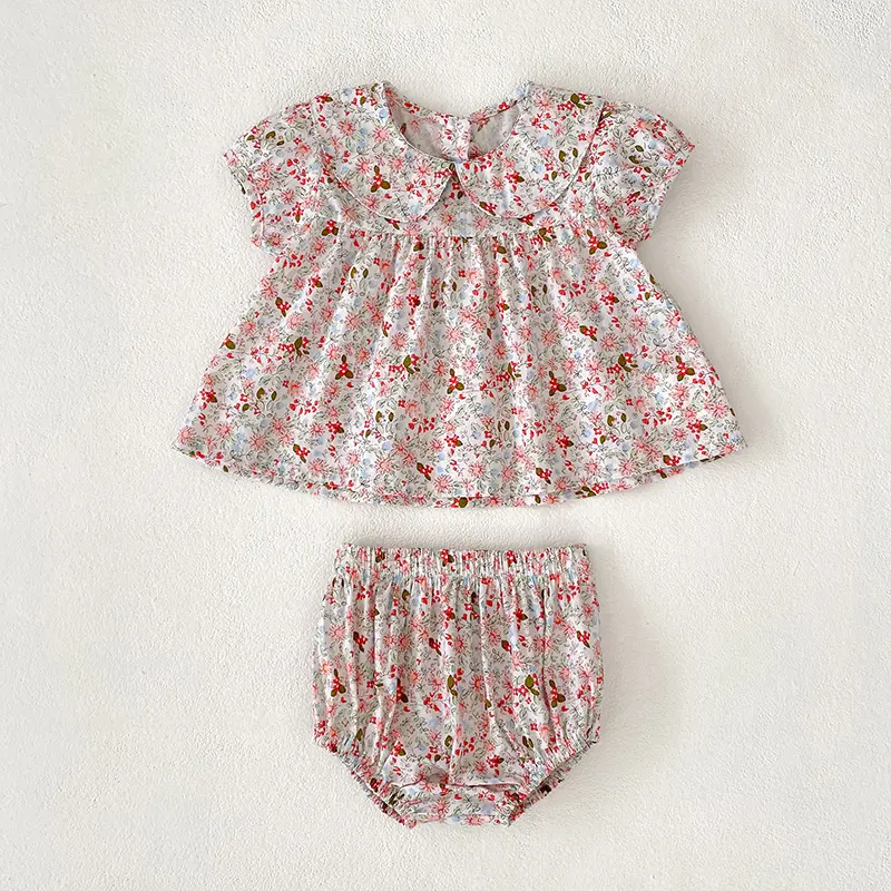 Summer Baby Girls Sets Short Sleeve Pure Flower T-shirt +PP Shorts Suit Sweet Baby Girls Clothes Infant Baby Girls Clothing Suit