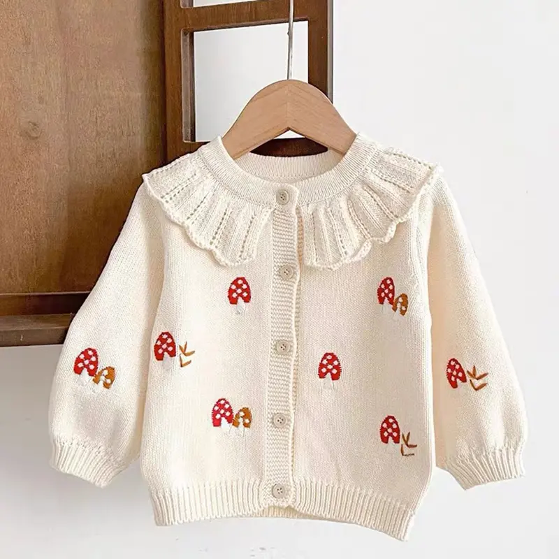 Baby Girl Knit Cardigan Autumn Winter Baby Girls Knitted Sweaters Embroidery Mushroom Toddlers Kids Cotton Knit Cardigan Coats