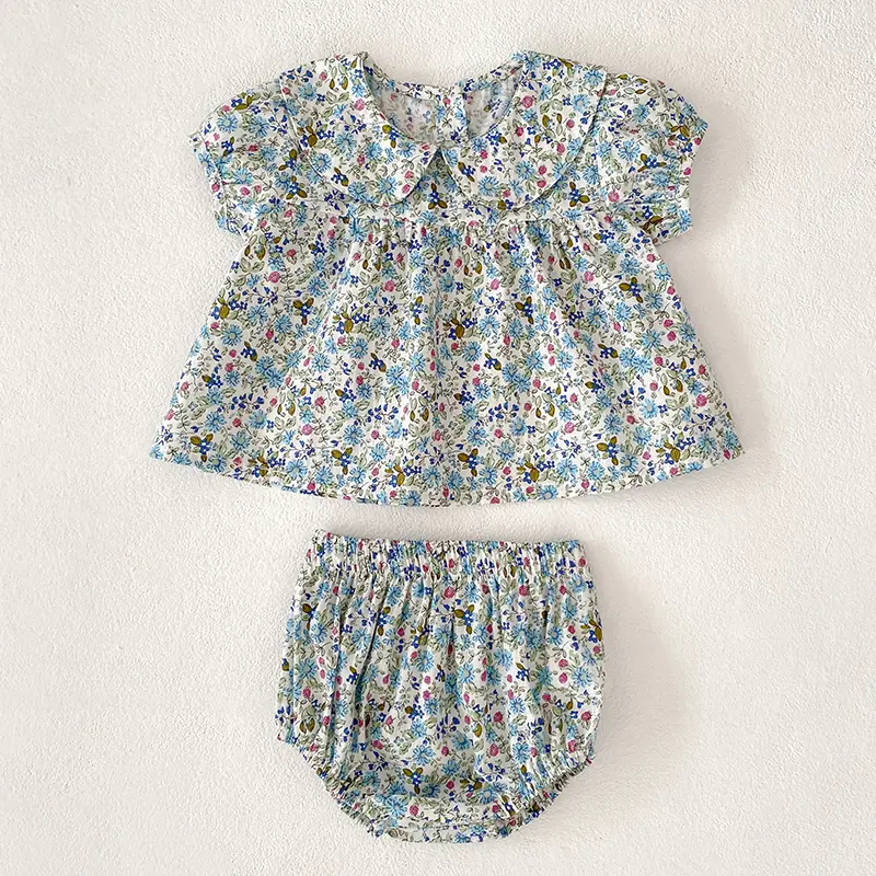 Summer Baby Girls Sets Short Sleeve Pure Flower T-shirt +PP Shorts Suit Sweet Baby Girls Clothes Infant Baby Girls Clothing Suit