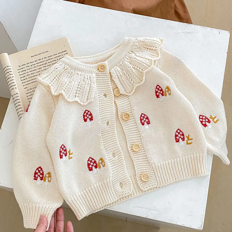 Baby Girl Knit Cardigan Autumn Winter Baby Girls Knitted Sweaters Embroidery Mushroom Toddlers Kids Cotton Knit Cardigan Coats