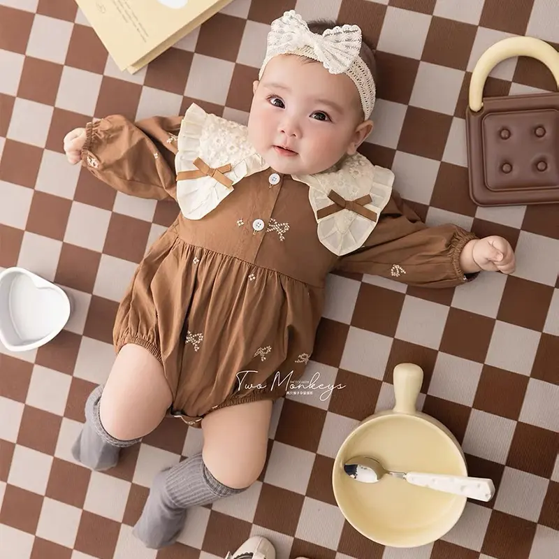 New Autumn Newborn Girls Romper Baby Clothes Baby Embroidered Bow Romper Long Sleeve Jumpsuit Climb Clothes Baby Cotton Clothing