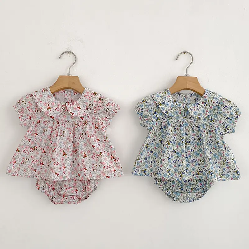 Summer Baby Girls Sets Short Sleeve Pure Flower T-shirt +PP Shorts Suit Sweet Baby Girls Clothes Infant Baby Girls Clothing Suit