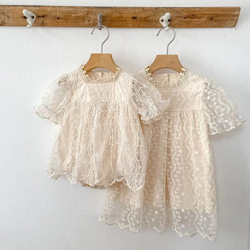New Sisters Dress Toddler Baby Girls Lace Princess Dresses Summer Girl Baby Suit Infant Children Cotton Sisters Twins Clothing