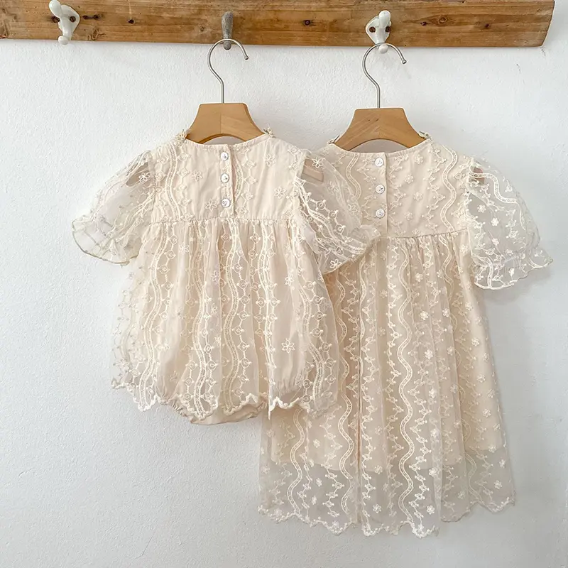 New Sisters Dress Toddler Baby Girls Lace Princess Dresses Summer Girl Baby Suit Infant Children Cotton Sisters Twins Clothing