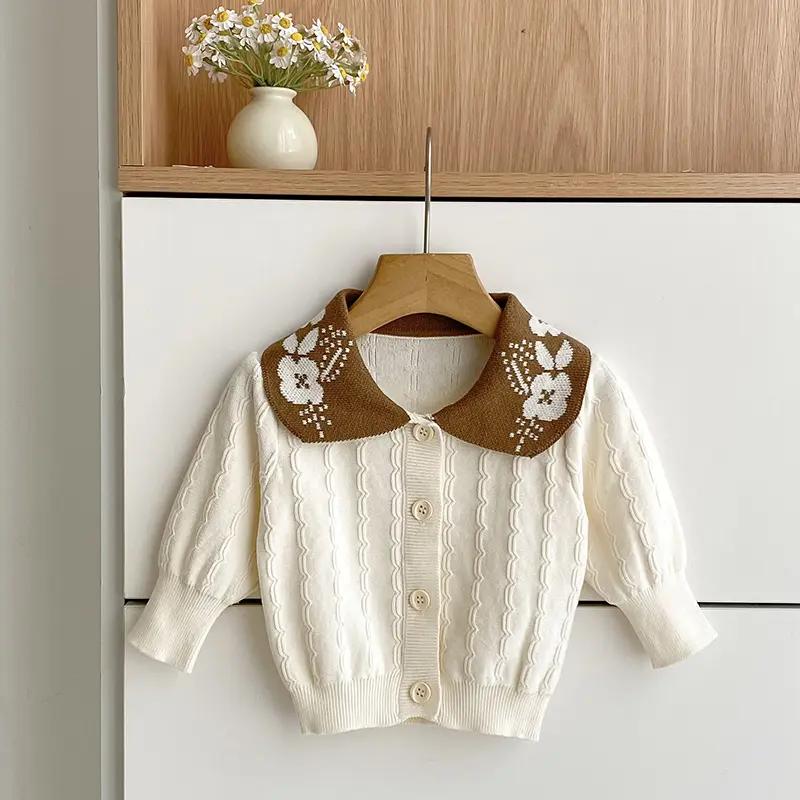 New Autumn Baby Cardigan Knitted 0-3Y Kids Girl Sweater Ruffle Round Collar Single Breasted Knitted Tops Cotton Baby Cardigan