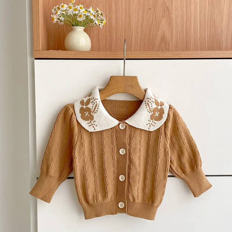 New Autumn Baby Cardigan Knitted 0-3Y Kids Girl Sweater Ruffle Round Collar Single Breasted Knitted Tops Cotton Baby Cardigan