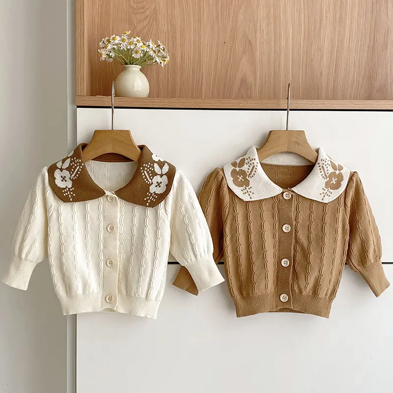 New Autumn Baby Cardigan Knitted 0-3Y Kids Girl Sweater Ruffle Round Collar Single Breasted Knitted Tops Cotton Baby Cardigan