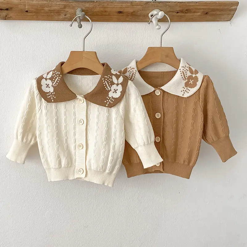 New Autumn Baby Cardigan Knitted 0-3Y Kids Girl Sweater Ruffle Round Collar Single Breasted Knitted Tops Cotton Baby Cardigan