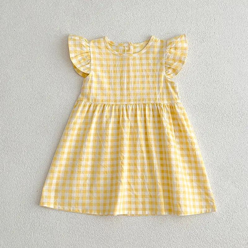 Baby Girls Flying Dleeve Summer Kids Clothes Dress Grid Dress New Kids Baby Girls Sweet Cute Princess Children Clothes Dress