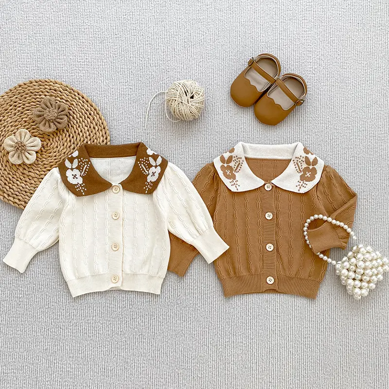New Autumn Baby Cardigan Knitted 0-3Y Kids Girl Sweater Ruffle Round Collar Single Breasted Knitted Tops Cotton Baby Cardigan