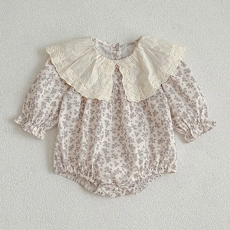 Newborn Kids Baby Girls Long Sleeve Sweet Lace Collar Printing Princess Rompers Autumn Infant Baby Girls Rompers Clothes