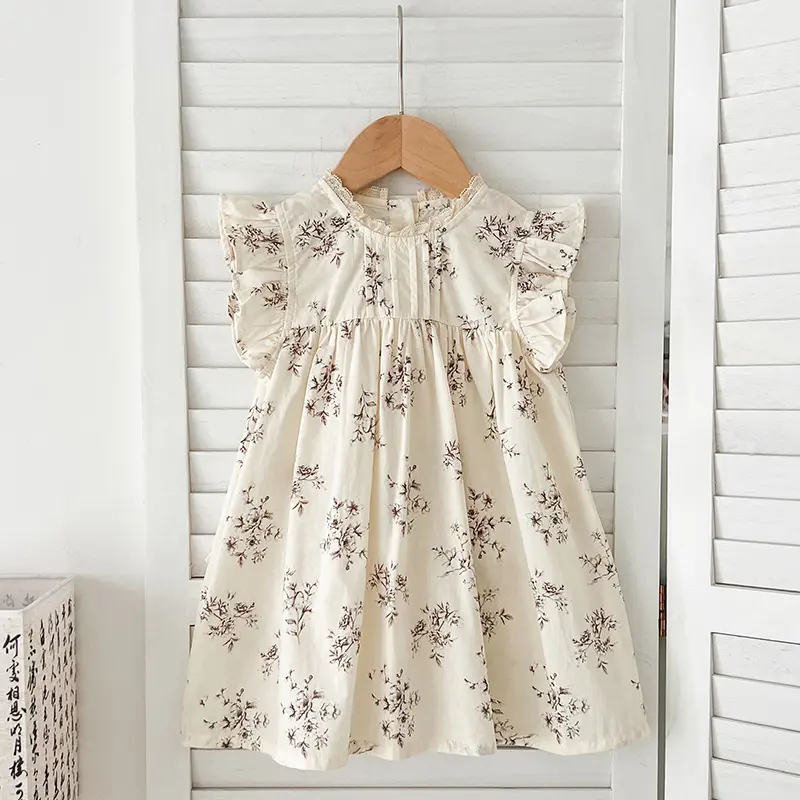 Fashion Flowers Kids Clothing Baby Girls Dress Flying Sleeve Ruffles Cotton Backless Newborn Infant Princess Dress Party Dresses