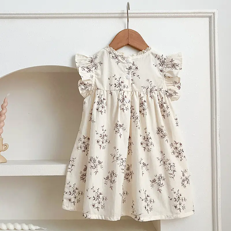 Fashion Flowers Kids Clothing Baby Girls Dress Flying Sleeve Ruffles Cotton Backless Newborn Infant Princess Dress Party Dresses