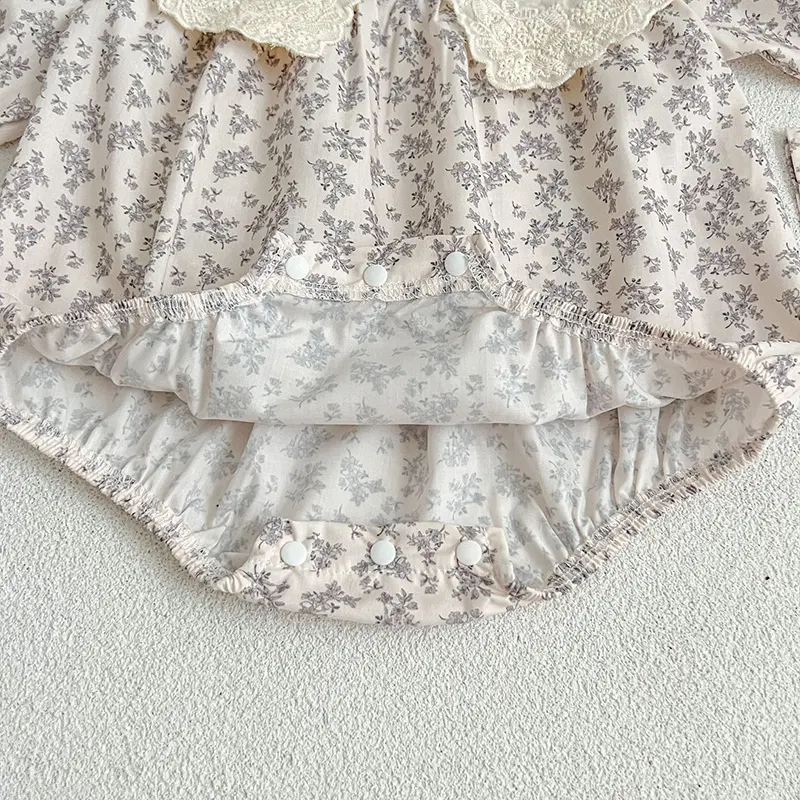 Newborn Kids Baby Girls Long Sleeve Sweet Lace Collar Printing Princess Rompers Autumn Infant Baby Girls Rompers Clothes