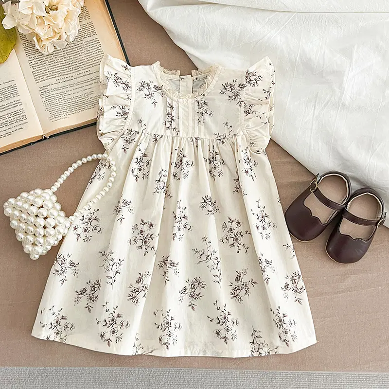 Fashion Flowers Kids Clothing Baby Girls Dress Flying Sleeve Ruffles Cotton Backless Newborn Infant Princess Dress Party Dresses