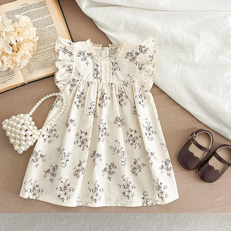 Fashion Flowers Kids Clothing Baby Girls Dress Flying Sleeve Ruffles Cotton Backless Newborn Infant Princess Dress Party Dresses
