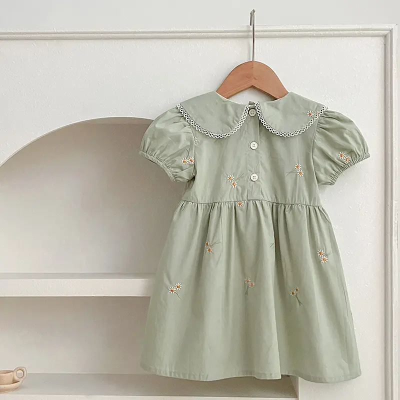 Girls Summer Dress Kids Princess Birthday Dresses Embroidered Daisy Dress Puff Sleeved Elegant Baby Children Clothes Vestidos