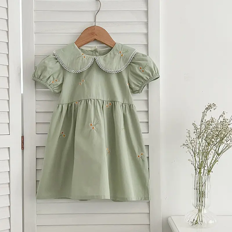 Girls Summer Dress Kids Princess Birthday Dresses Embroidered Daisy Dress Puff Sleeved Elegant Baby Children Clothes Vestidos