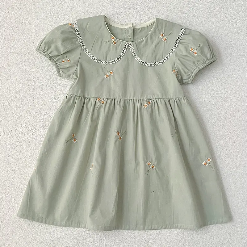 Girls Summer Dress Kids Princess Birthday Dresses Embroidered Daisy Dress Puff Sleeved Elegant Baby Children Clothes Vestidos