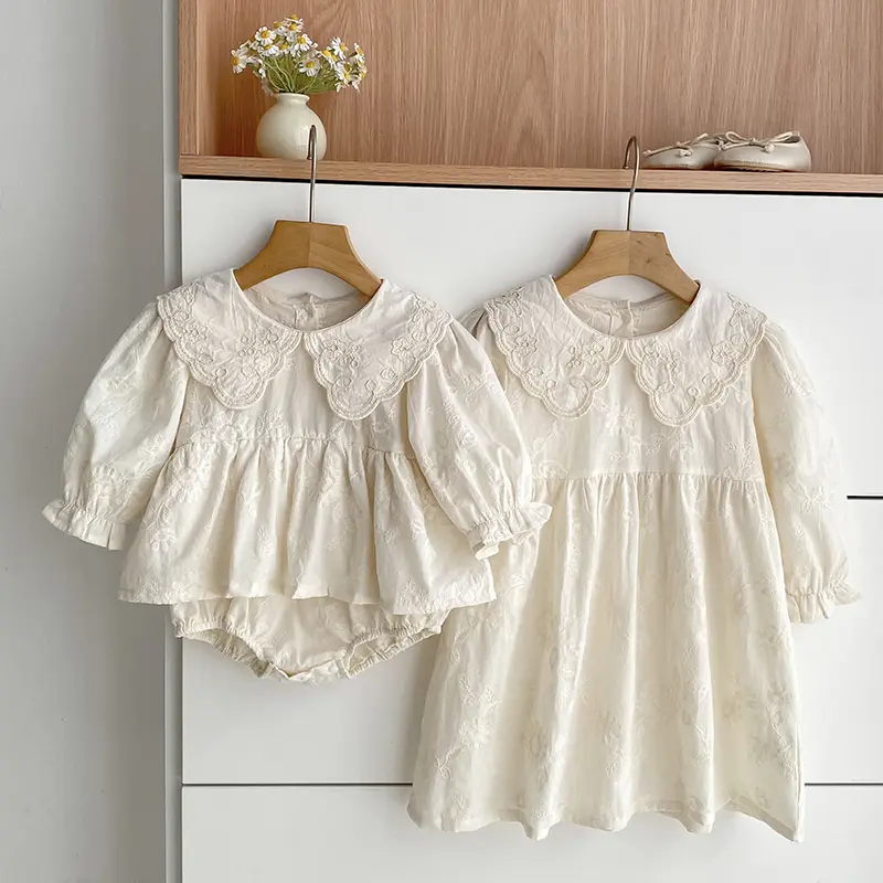 Autumn Baby Bodysuit Sisters Dress Flower Embroidery Dress Infant Girls Toddler Outfit  Baby Girls Rompers Family Sister Dress