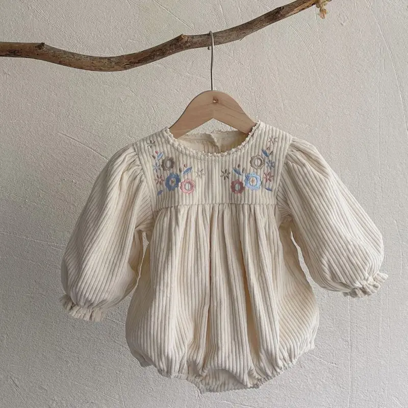 Autumn Toddler Baby Girl Romper Corduroy Long Sleeve Embroidered Flowers Newborn Baby Girl Jumpsuit Spring Baby Girl Clothing